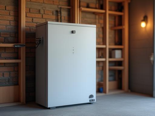 Photo of a residential battery storage unit installed in a garage