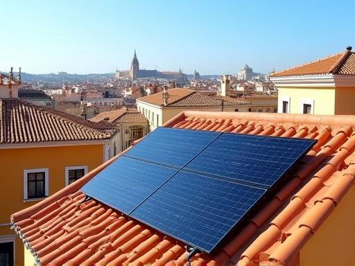 Photo of a residential solar installation on a traditional Seville rooftop