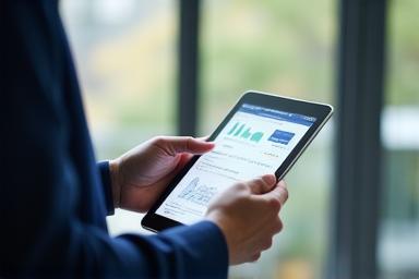 Photo of an engineer reviewing energy consumption data on a tablet
