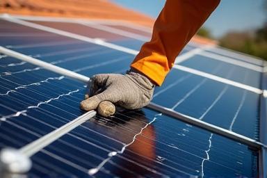 Close-up photo of solar panels being installed on a roof
